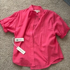 ARITZIA | Denim Forum Button Down Short Sleeve Shirt in Pink - Jane